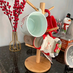 Bamboo Cup Storage Rack for Home Kitchen and Coffee Bar Decor