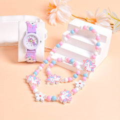3pcs 3D Cartoon Horse Silicone Strap Girls' Watch Creative Quartz Wristwatch