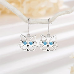 925 Sterling Silver Cat Earrings For Girls Cat Dangle Jewelry