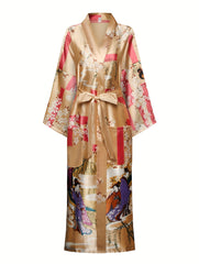 Floral Print Night Robe Long Sleeve Women's Sleepwear