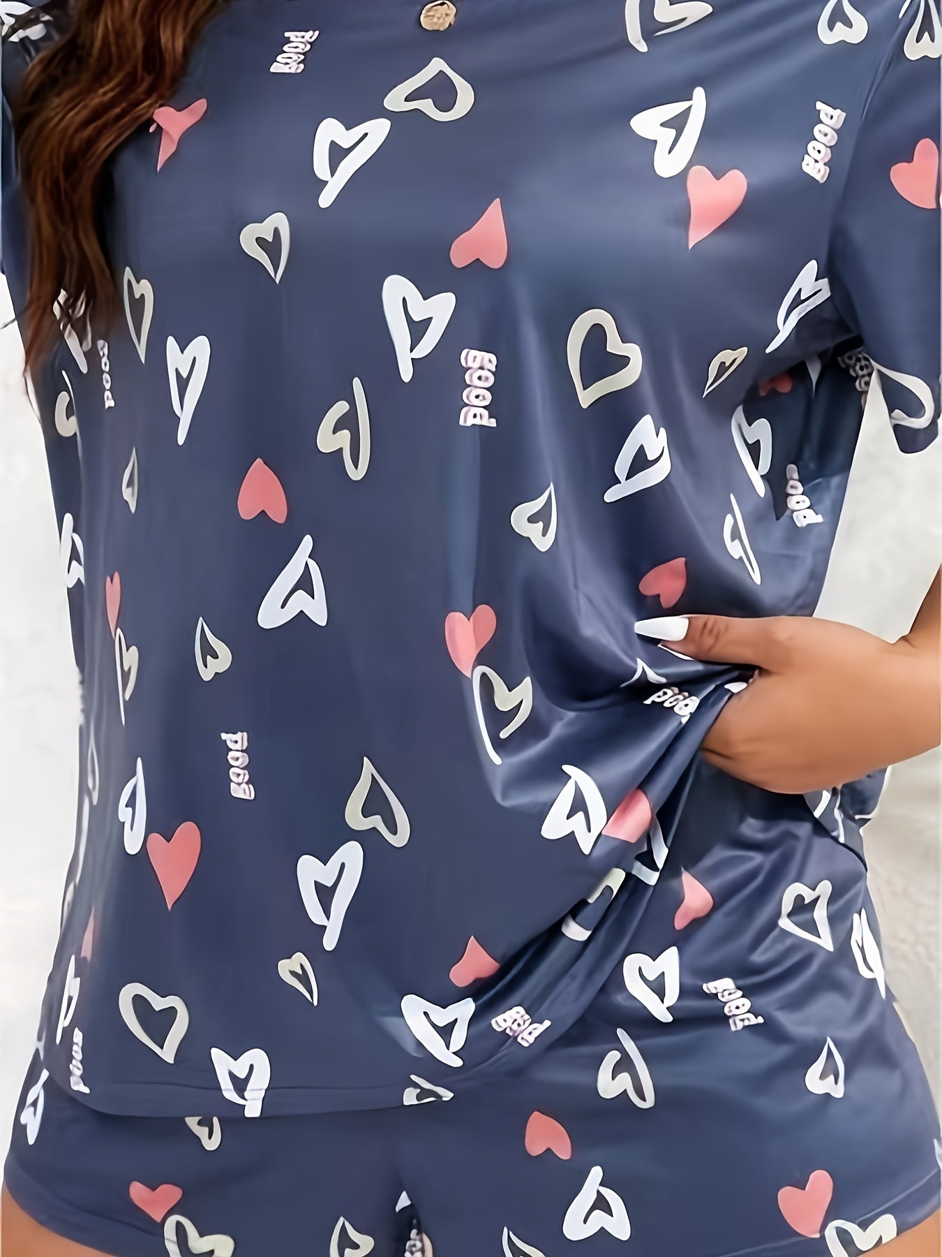 Heart Print Short Sleeve Pajamas Set