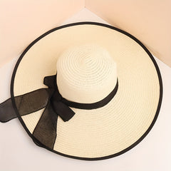 Oversized Straw Sun Hat with Ribbon Bowknot