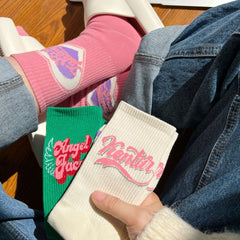 5 Pairs Letter Print Socks Comfy & Breathable Women's Stockings
