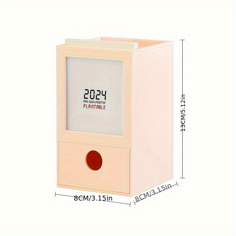 Creative Pen Holder Desk Calendar Office Desktop Storage Box