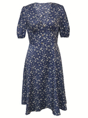 Floral Print V Neck Dress Short Sleeve Dress Spring Summer