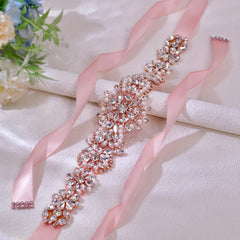 Handcrafted Rhinestone and Pearl Waist Belt Pink Crystal Embellishment