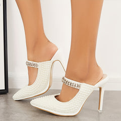 Faux Pearl High Heel Sandals Pointed Toe Stiletto