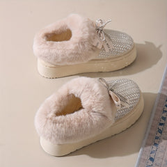 Bowknot Decor Rhinestone Glitter Snow Boots Thermal Fall Winter Warm