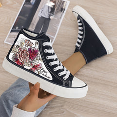Floral Print Plush Lined Thermal Chunky Canvas Sneakers