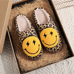 Women's Lightning Smile Face Slippers Warm Fuzzy Shoes Cozy Home Plush Slippers