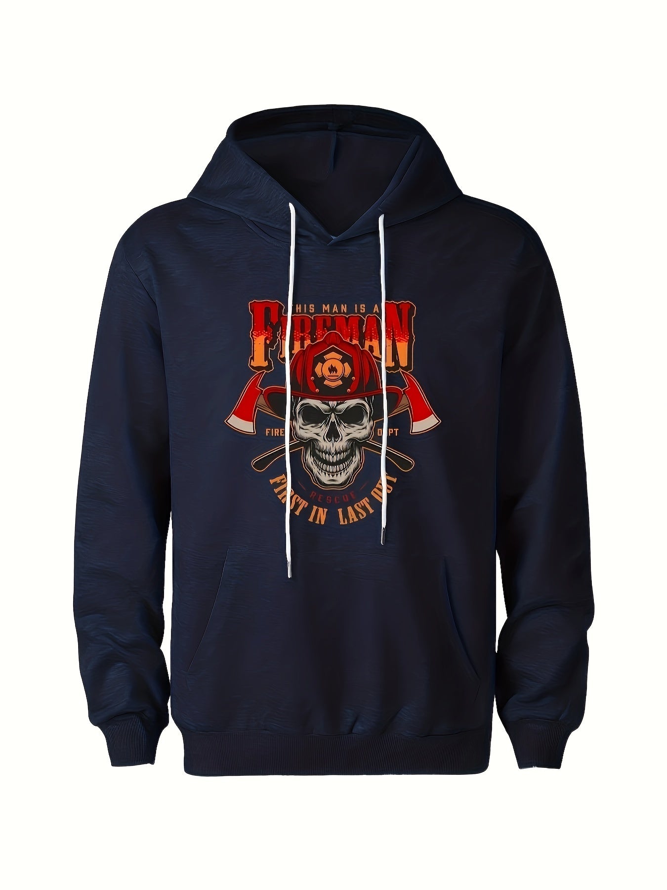 Men's Fireman Skull Graphic Hoodie Breathable Hooded Sweatshirt