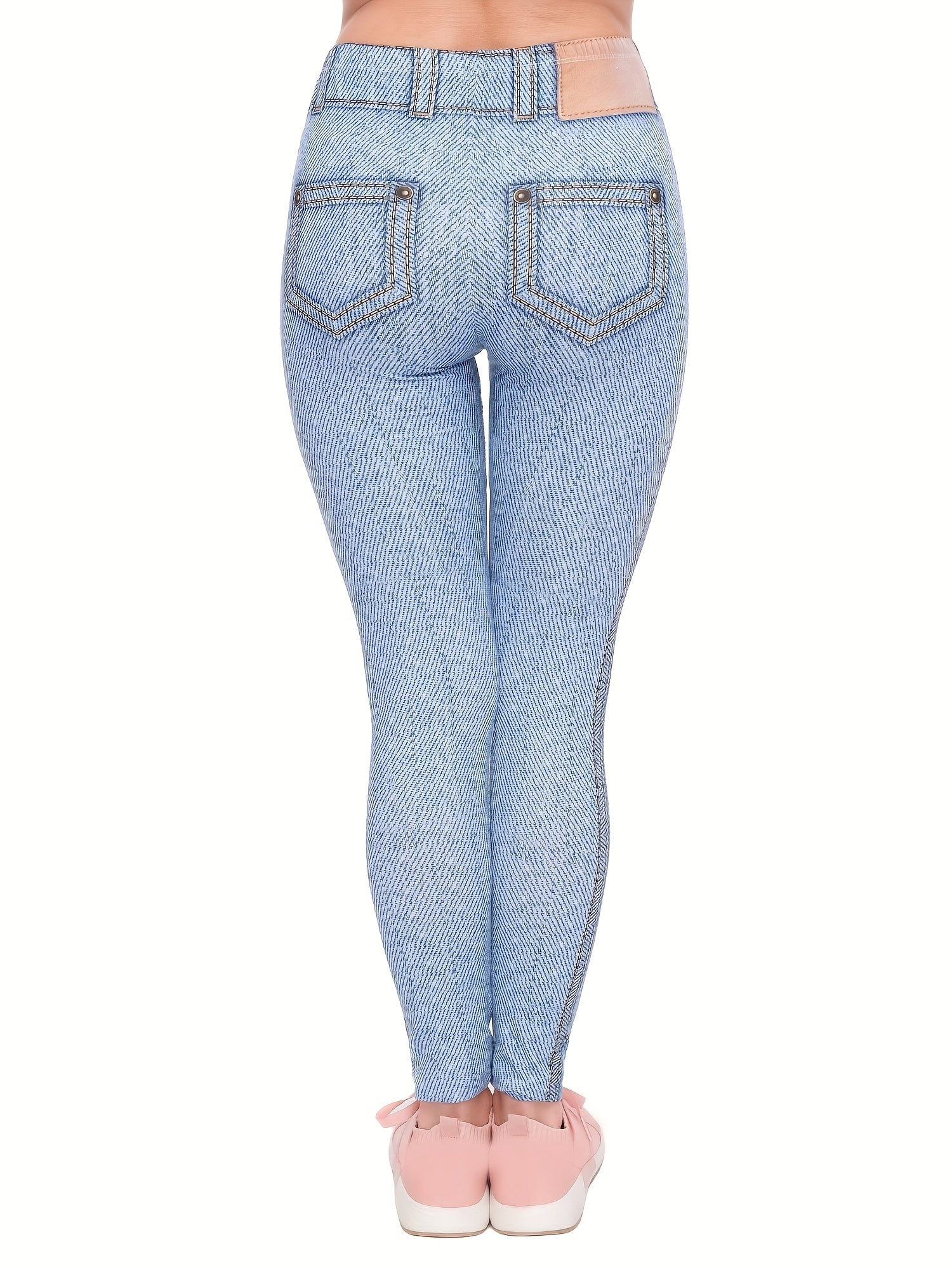 Denim Printed High Waist Leggings Slim Fit Casual Leggings