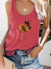 Butterfly & Floral Print Tank Top Sleeveless Summer Tank