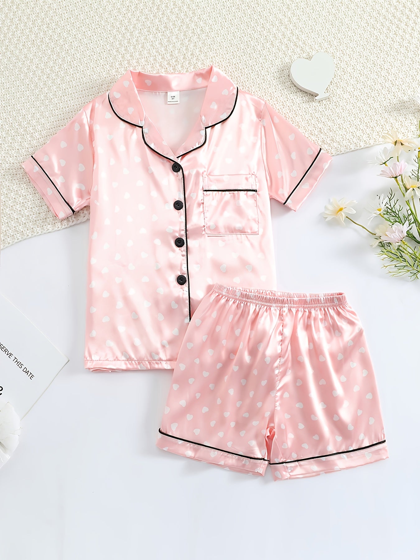 Girls Short Sleeve Satin Pajama Set
