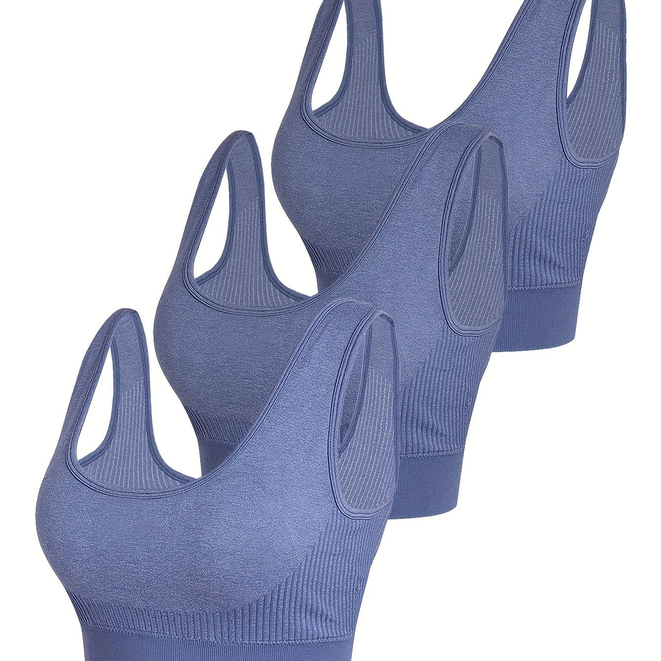 3 Pack Plus Size Striped Seamless Sports Bras Set