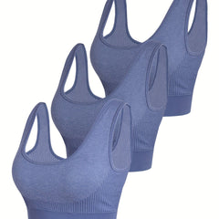 3 Pack Plus Size Striped Seamless Sports Bras Set