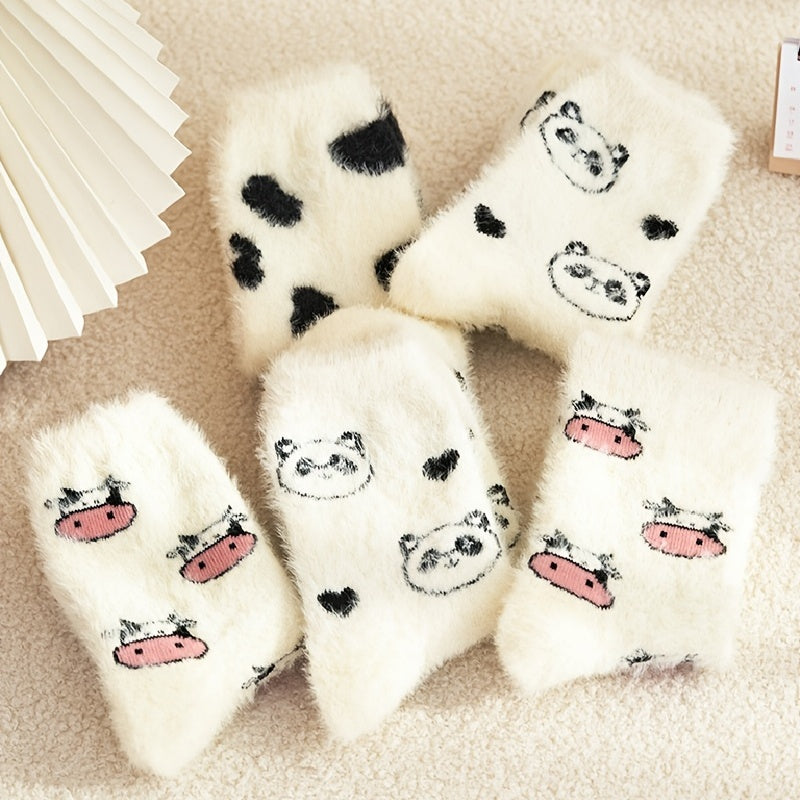 3 Pairs Cartoon Animal PomPom Socks - Women's Crew Length Stockings