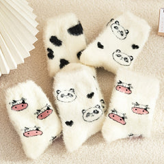 3 Pairs Cartoon Animal PomPom Socks - Women's Crew Length Stockings