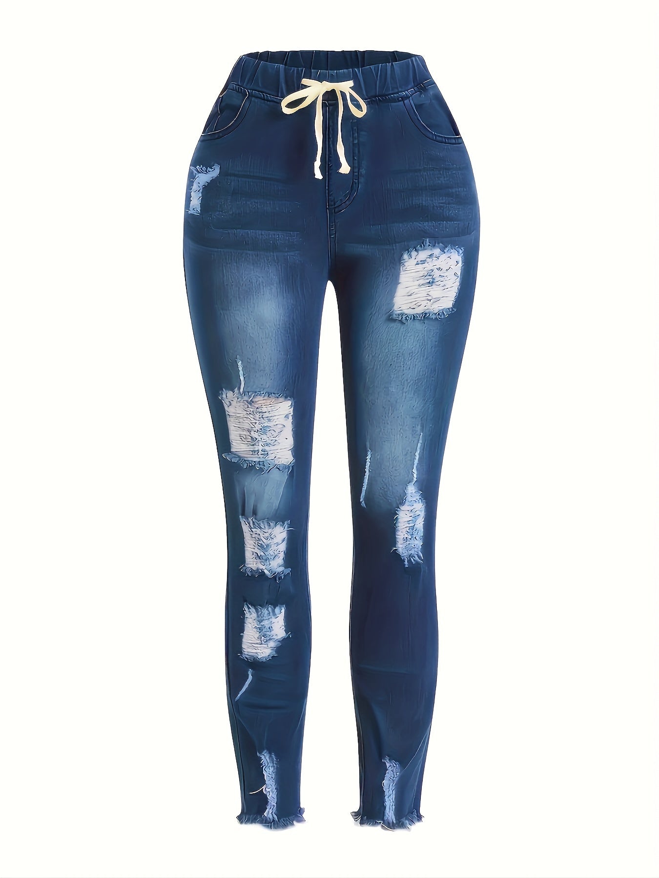 Ripped Elastic High Rise Skinny Jeans