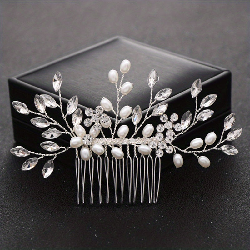 Bridal Hair Comb Wedding Headpiece Faux Pearl Rhinestone Crystal Accessorie