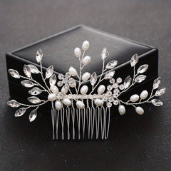 Bridal Hair Comb Wedding Headpiece Faux Pearl Rhinestone Crystal Accessorie