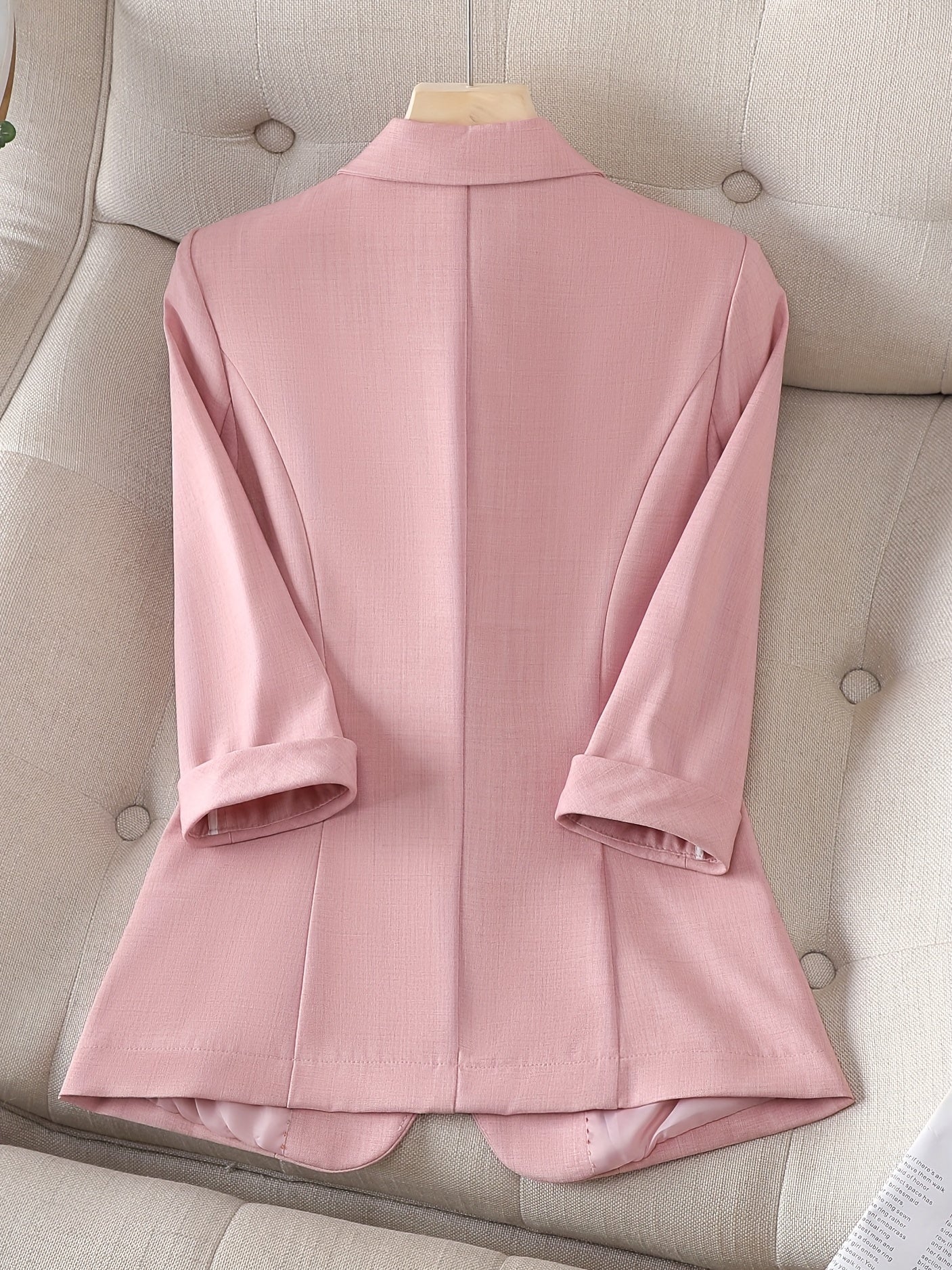 Solid Button Front Blazer Lapel Long Sleeve Blazer for Office & Work