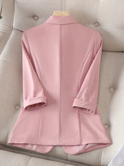 Solid Button Front Blazer Lapel Long Sleeve Blazer for Office & Work