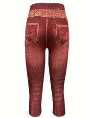 Denim Print Skinny Capris Leggings for Women