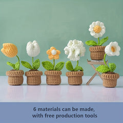 DIY Mini Potted Flower Bouquet Set Yarn Hand Woven Flowers