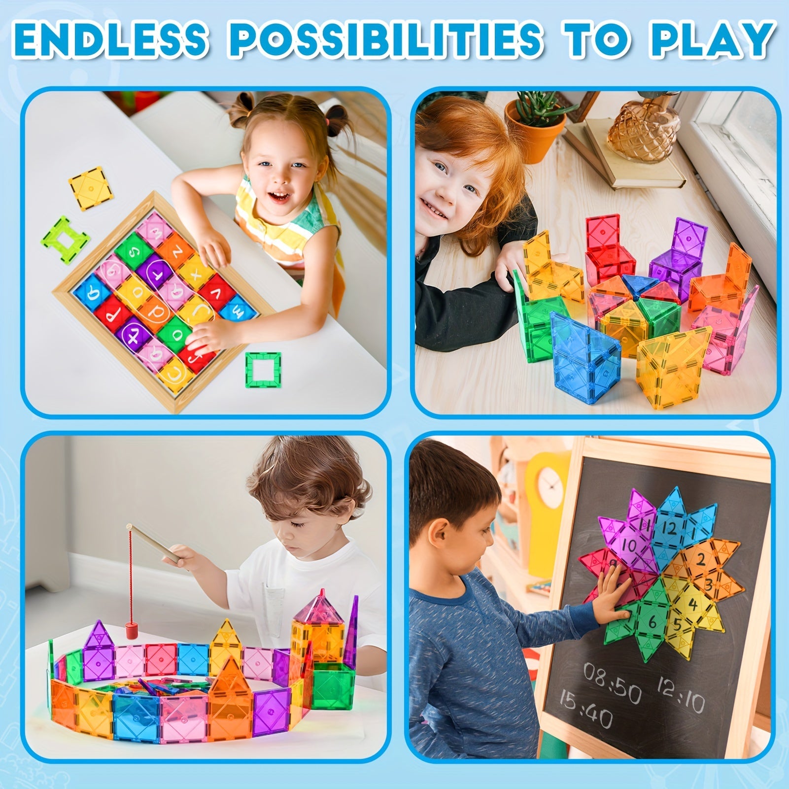 95pcs Magnetic Tiles Building Blocks 3D Playboards 2 Cars Toy