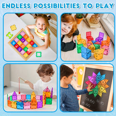 95pcs Magnetic Tiles Building Blocks 3D Playboards 2 Cars Toy