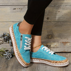 Women's Side Zipper Sneakers Casual Lace Up Outdoor Shoes