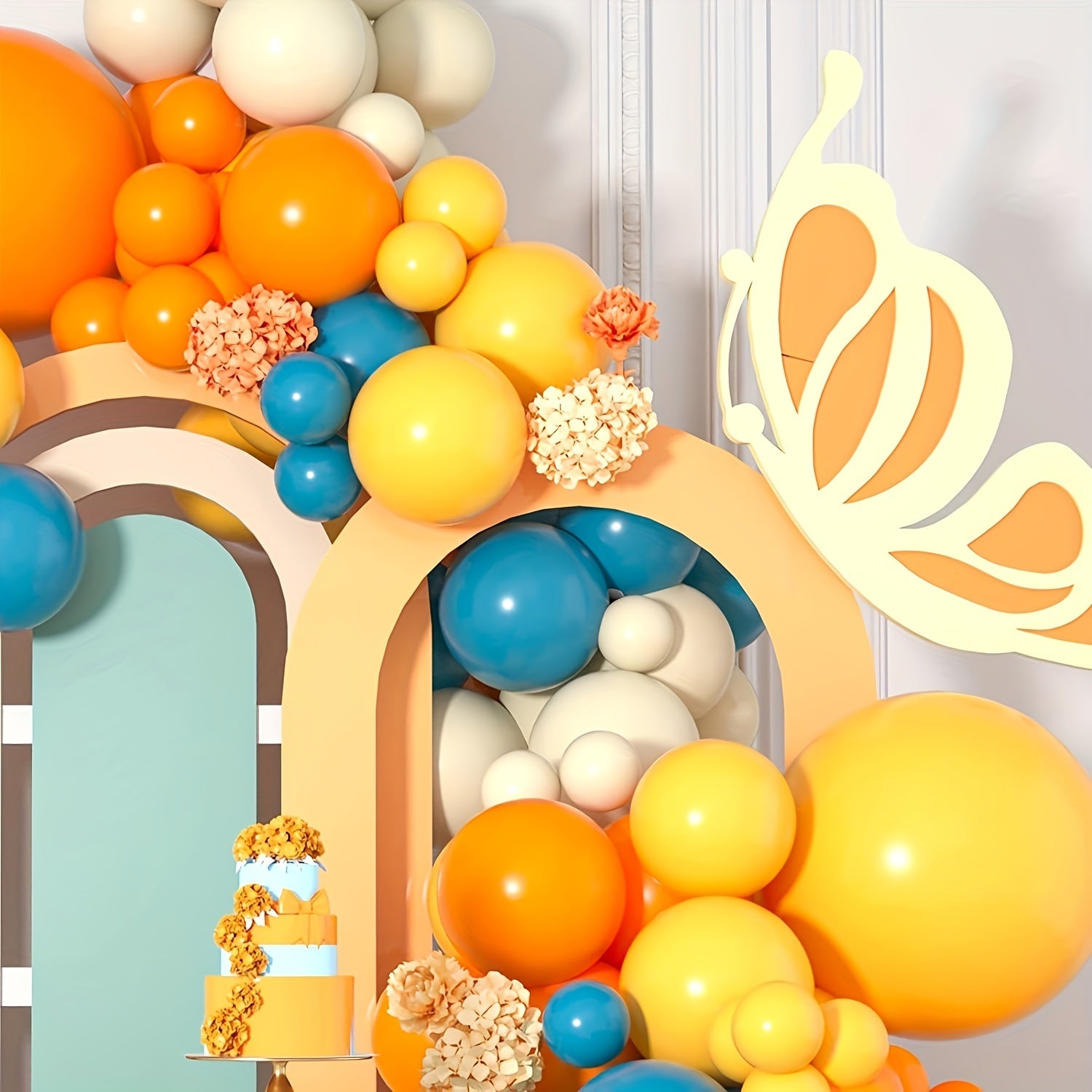 126pcs Yellow Orange Balloon Garland Arch Set Lemon Yellow Orange Teal Balloon