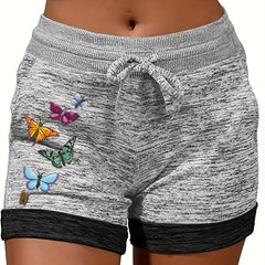 Butterfly Pattern Drawstring Shorts for Women