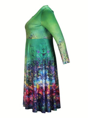 Floral Print Long Sleeve Casual Dress