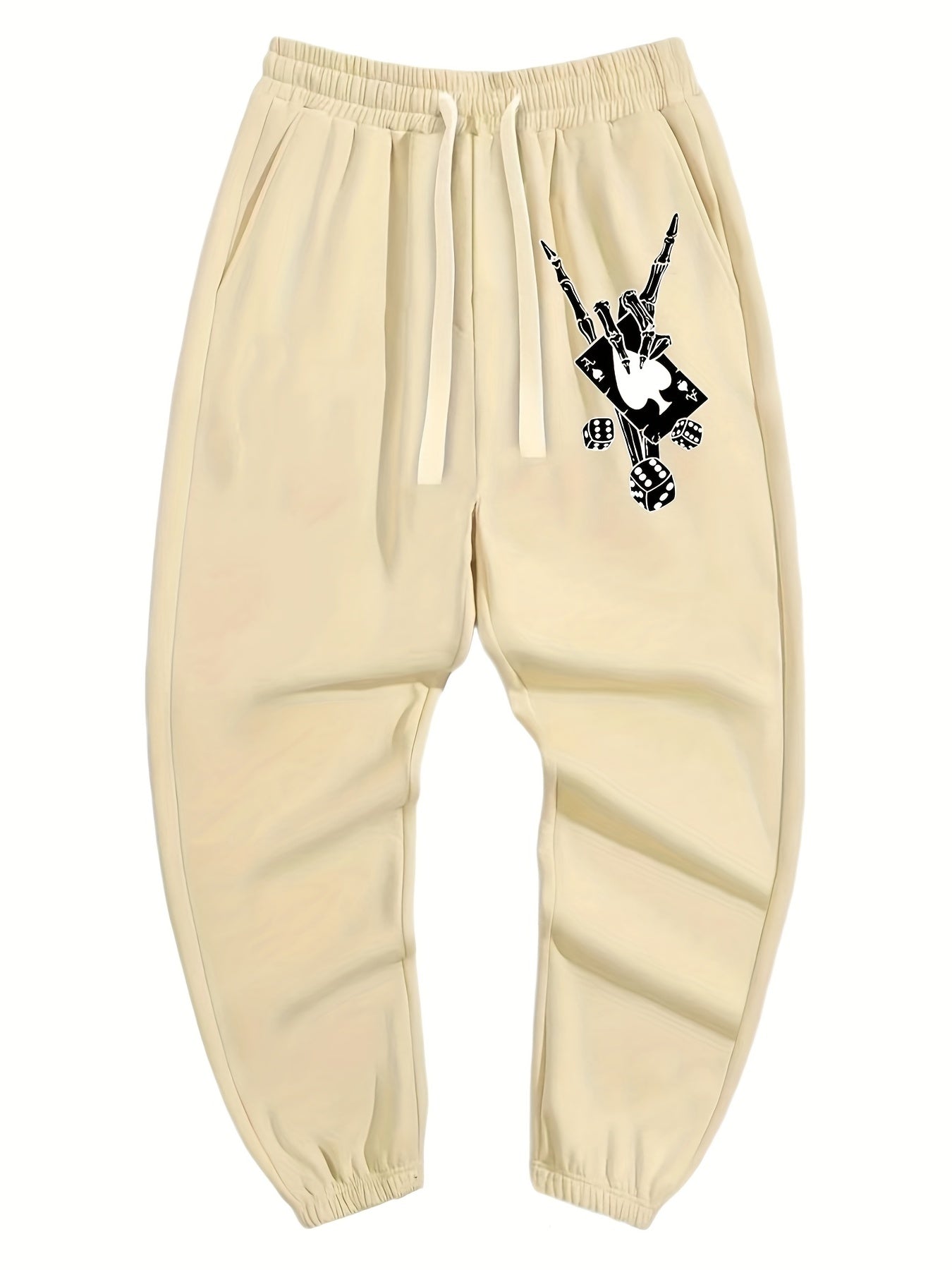 Hand Skeleton & Dice Poker Print Men's Drawstring Sweatpants