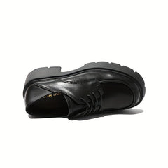 Chunky Heel Oxford Shoes Lace Up Comfortable Closed Toe Solid Shoes