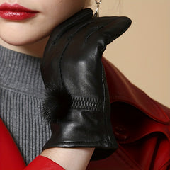 Women's PU Leather Plush Short Gloves for Riding Windproof