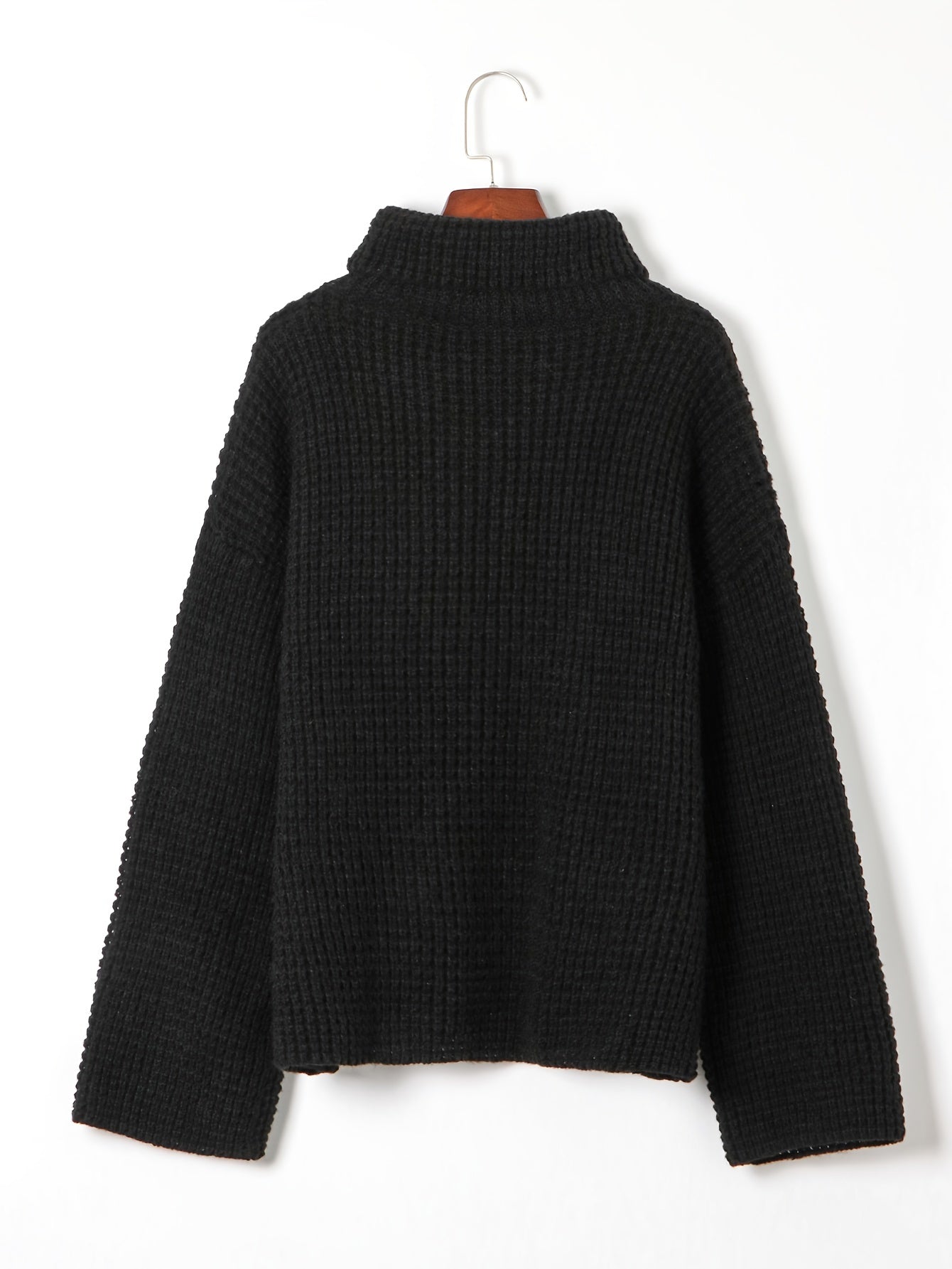Solid Jacquard Long Sleeve High Neck Sweater