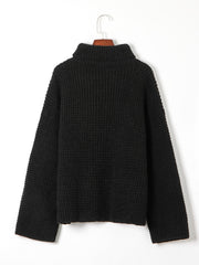 Solid Jacquard Long Sleeve High Neck Sweater