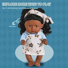 6pcs African Girl Doll Set with Clothes and Curly Hair for Children 3-8
