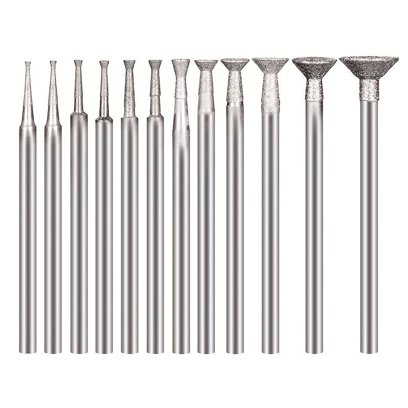 12pcs Diamond Grinding Burr for Rotary Tool 2.35mm Shank