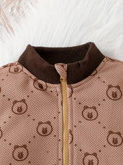 Baby Bear Print Sweatshirt Top & Athletic Trousers Set
