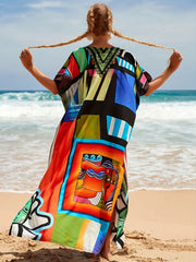 Abstract Print V Neck Cover Up