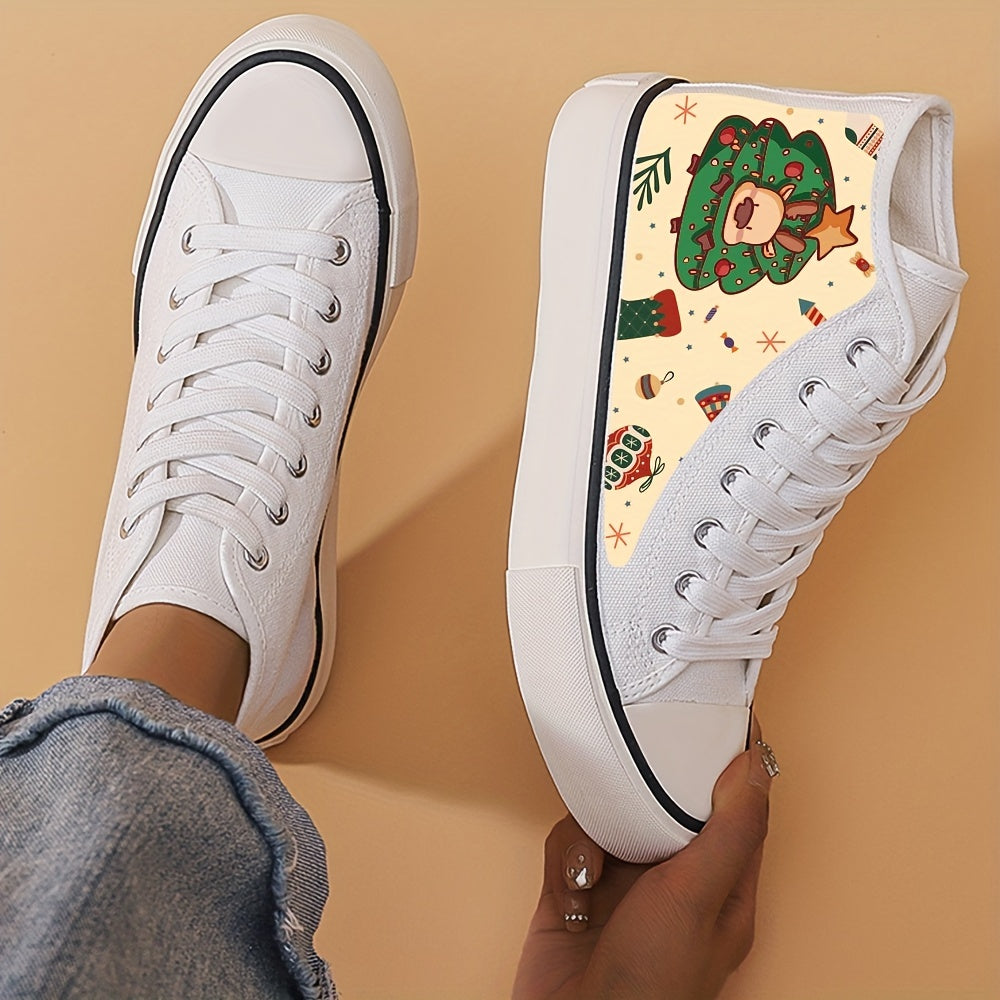 Christmas Tree Print Lightweight High Top Canvas Sneakers