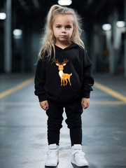 2pcs Deer Print Hoodies Pants Set For Kids Spring Fall Sports