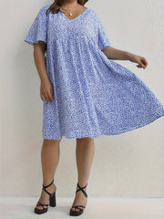 Floral Print V Neck Dress Cap Sleeve Casual Stretch Women's