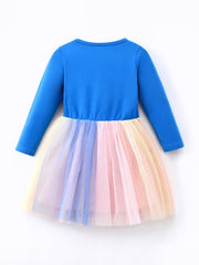 Heart Printed Rainbow Round Neck Party Toddler Dress