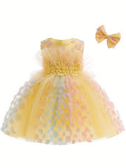 Flower Decor Sleeveless Mesh Gown Princess Dress & Headband Set