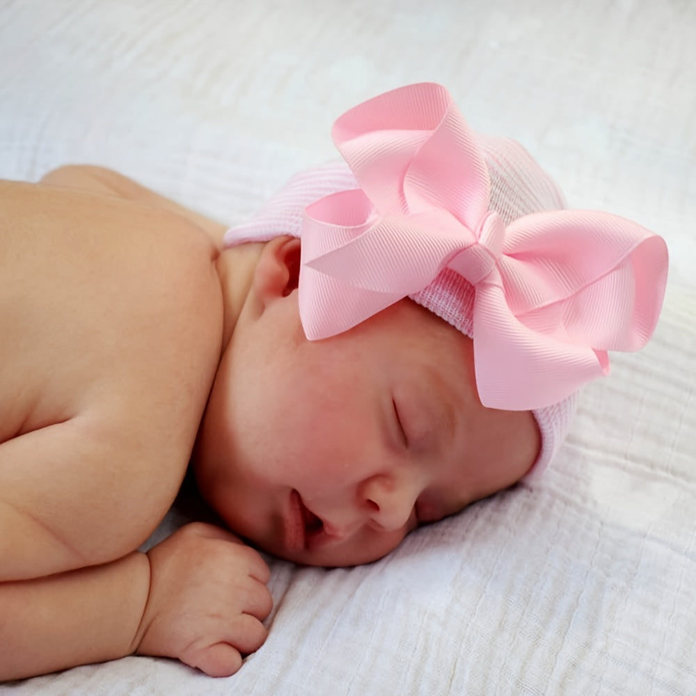 Newborn Infant Bow Knitted Head Wrap Hospital Hat Turban Headband Headwear